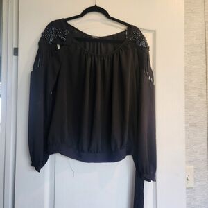 XOXO Black Ruched Long Sleeve Blouse Size L Euc